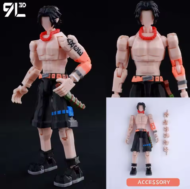 3D Printed One Piece Portgas D Ace 1/12 Scale Anime Action Figure
