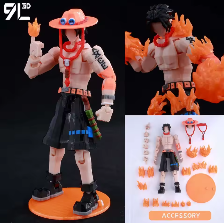 3D Printed One Piece Portgas D Ace 1/12 Scale Anime Action Figure