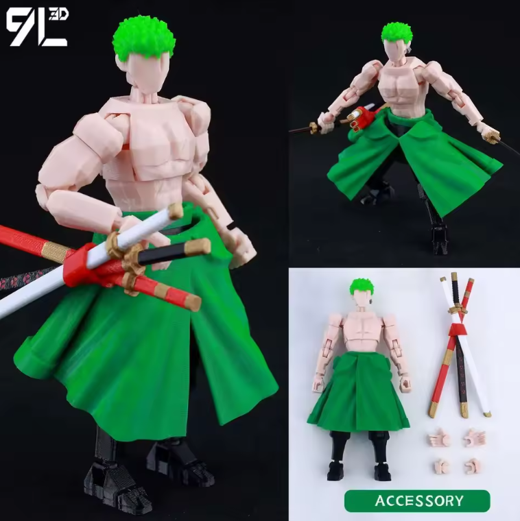 3D Printed One Piece Roronoa Zoro 1/12 Scale Anime Action Figure