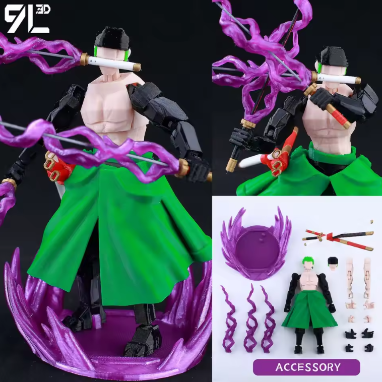3D Printed One Piece Roronoa Zoro 1/12 Scale Anime Action Figure