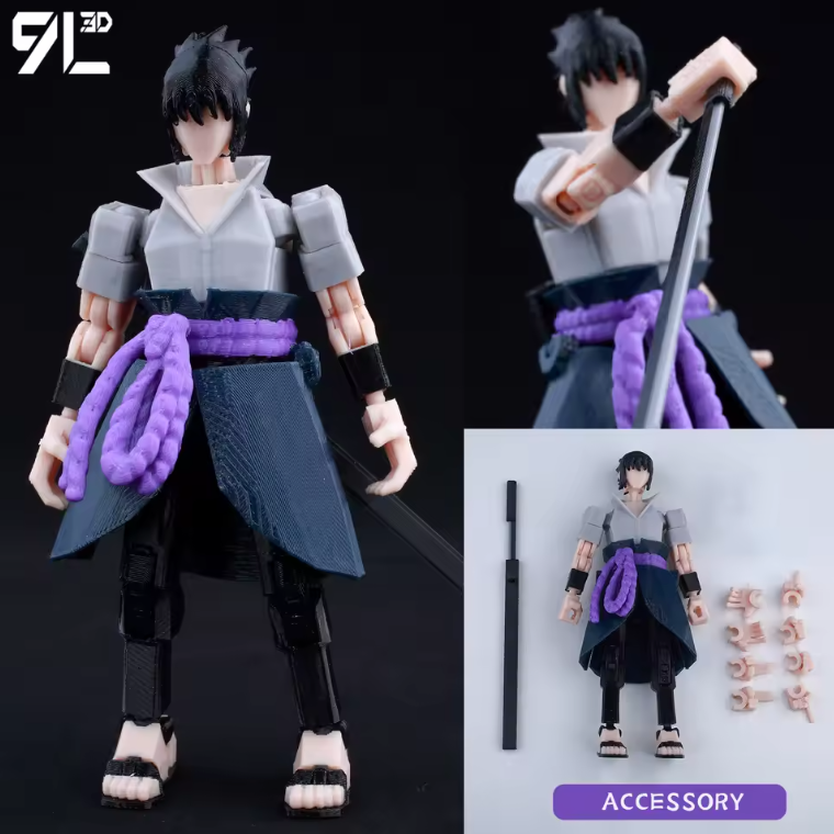 3D Printed Naruto: Shippuden Sasuke 1/12 Scale Anime Action Figure